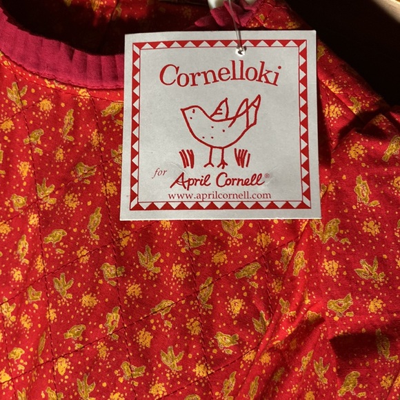 NWT Cornelloki Kids Small Gold Bird Patterned Burgundy Rust Prairie Dress - Picture 3 of 3